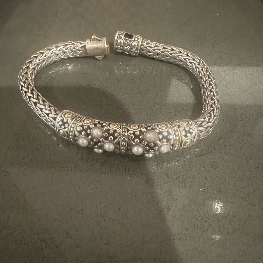 John Hardy Dot Jaisalmer Silver, Pearl  and 18k Gold Accented Bracelet
